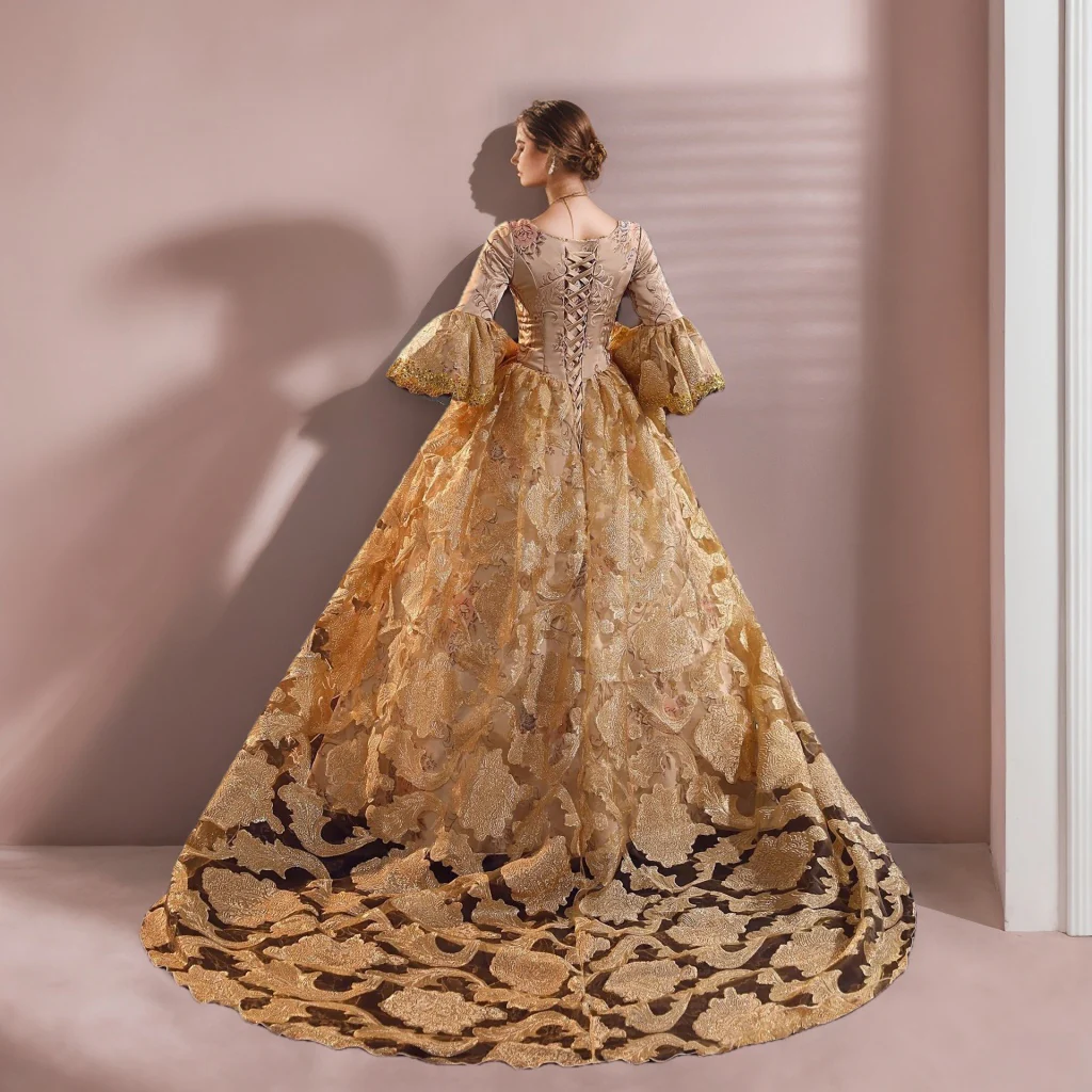 Ball Gown Round Neck 3/4 Length Sleeves Floor-Length Rococo Victorian Party Cosplay Costume Masquerade Prom Quinceanera Dress - Image 2