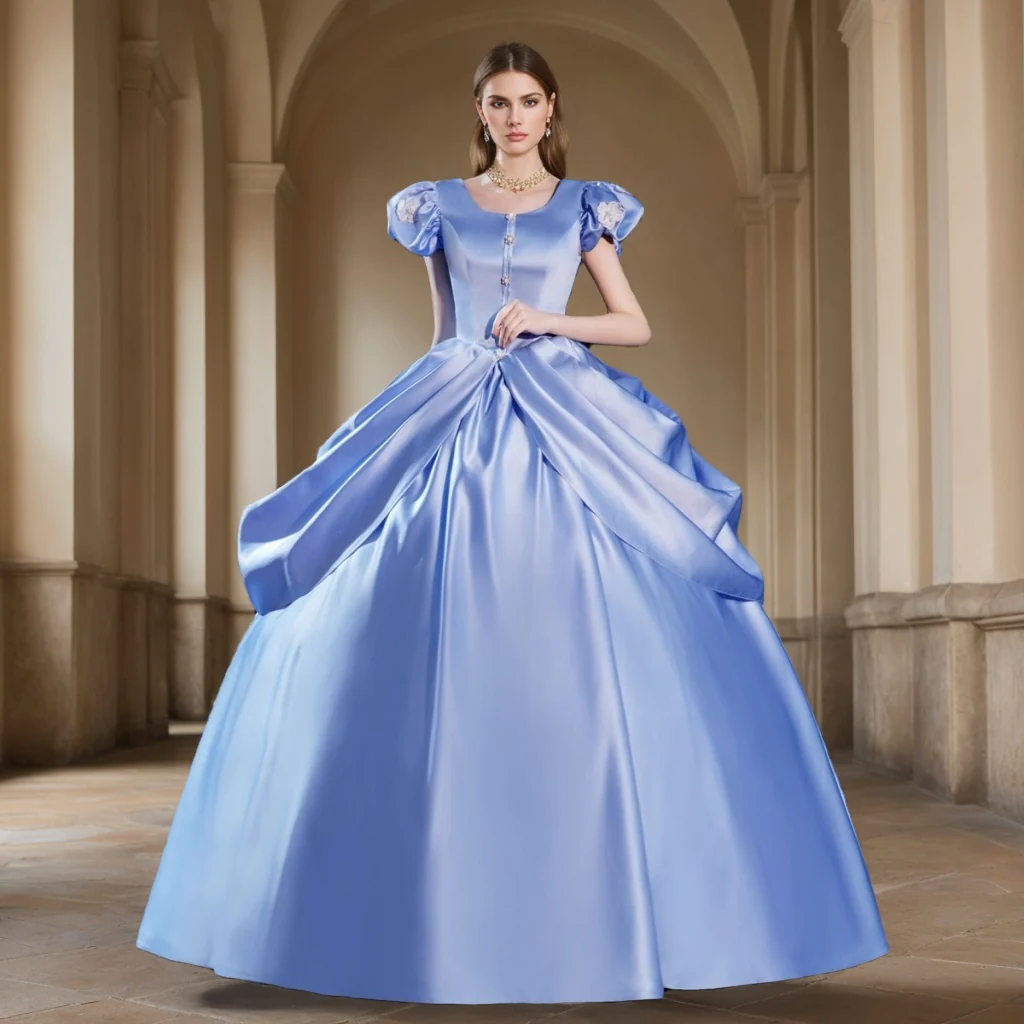 Ball Gown Round Neck Short Sleeves Floor-Length Rococo Victorian Party Cosplay Costume Masquerade Prom Quinceanera Dress