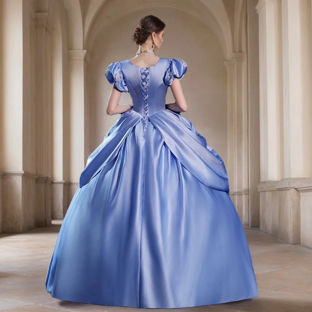 Ball Gown Round Neck Short Sleeves Floor-Length Rococo Victorian Party Cosplay Costume Masquerade Prom Quinceanera Dress - Image 2