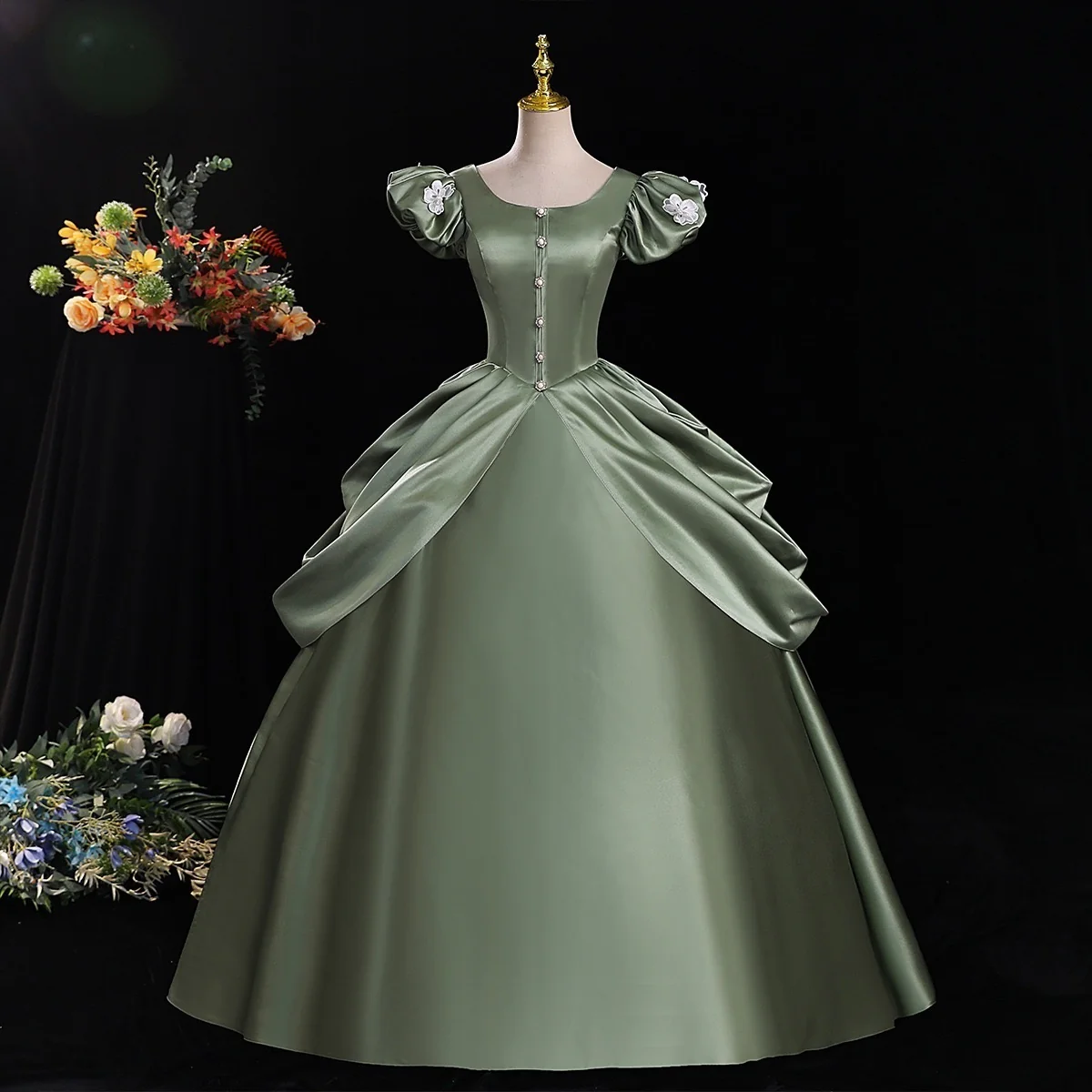 Ball Gown Round Neck Short Sleeves Floor-Length Rococo Victorian Party Cosplay Costume Masquerade Prom Quinceanera Dress - Image 3
