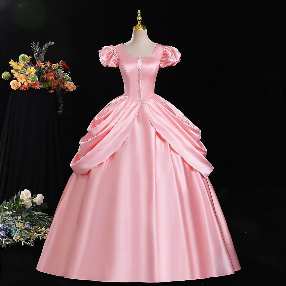Ball Gown Round Neck Short Sleeves Floor-Length Rococo Victorian Party Cosplay Costume Masquerade Prom Quinceanera Dress - Image 4