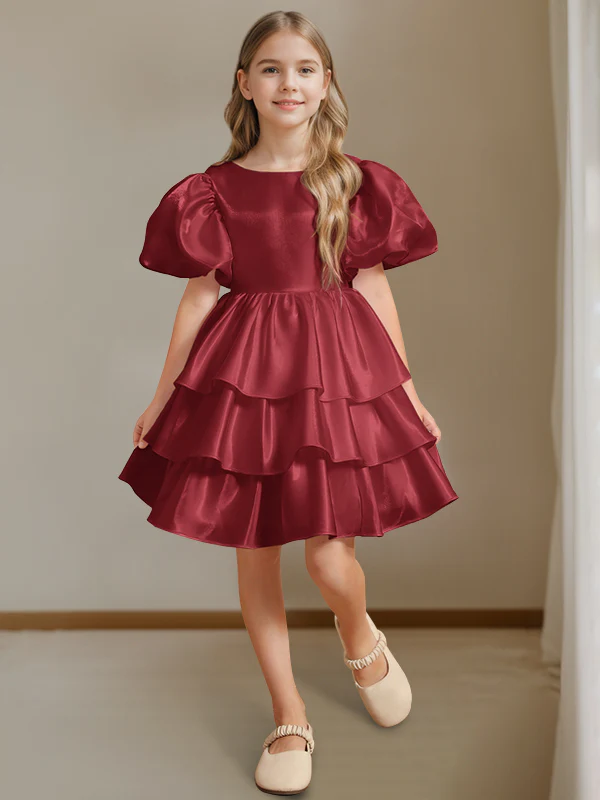 Ball-Gown Round Neck Short Sleeves Knee-Length Flower Girl Dress with Bowknot - Image 7