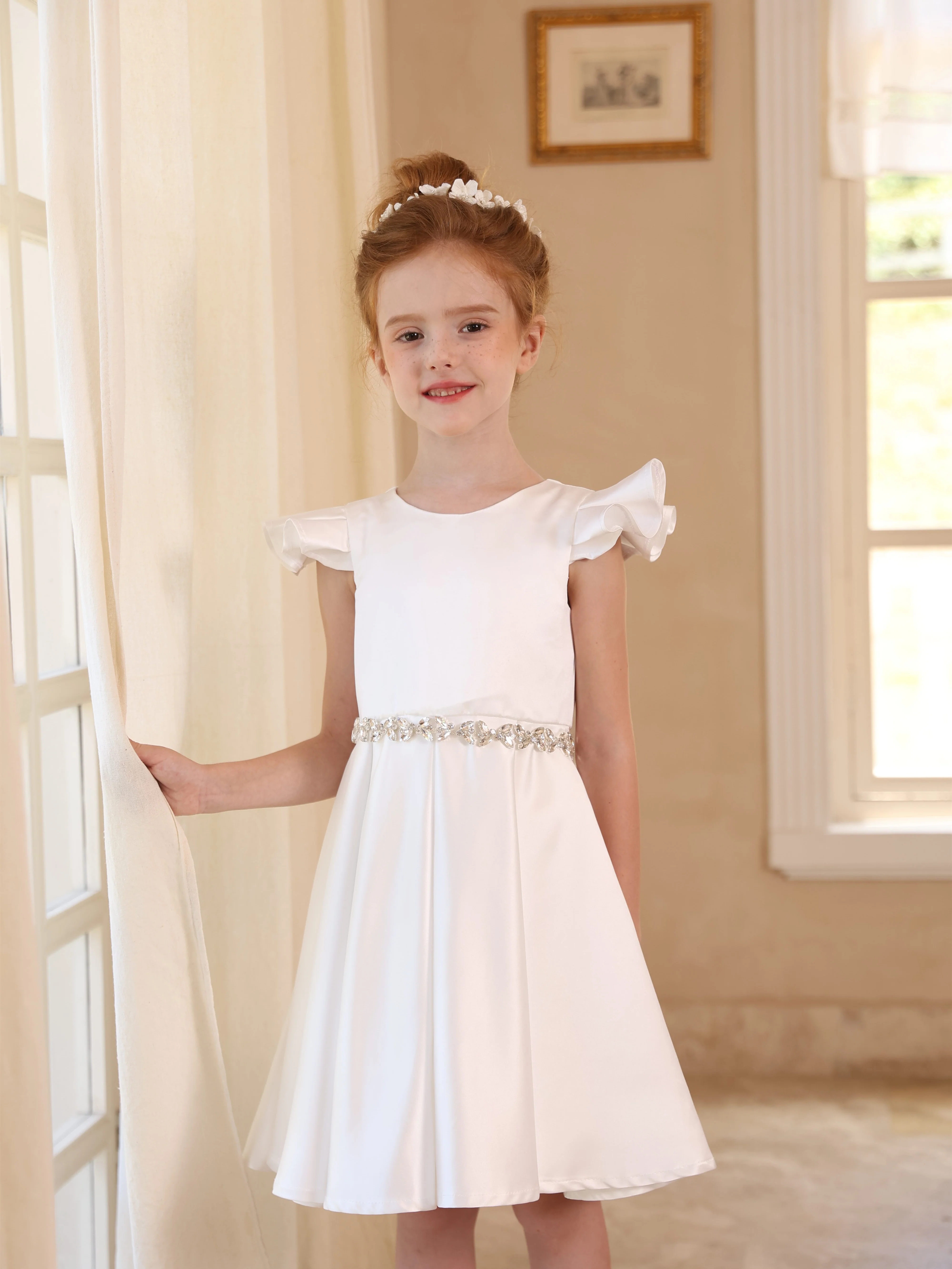 Ball-Gown Satin Scoop Sleeveless Knee-Length Ruched Flower Girl Dresses - Image 5