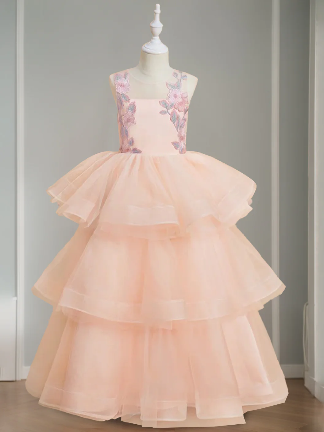 Ball-Gown Scoop Neck Sleeveless Floor-Length Flower Girl Dress with Lace & Appliques - Image 3