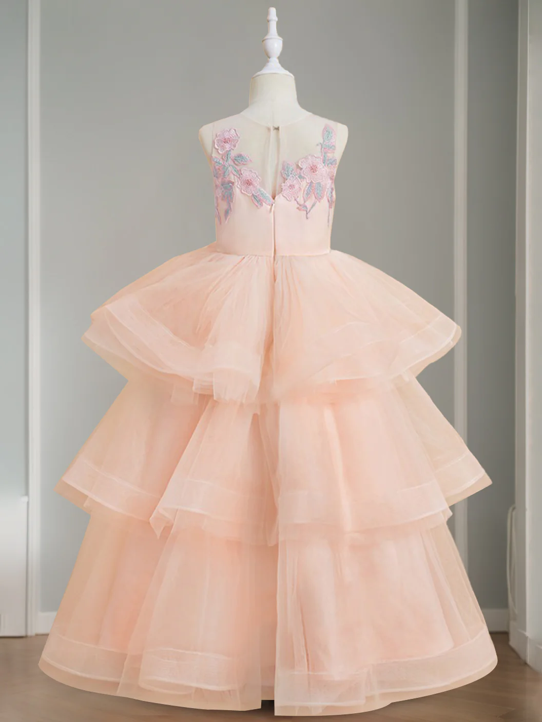 Ball-Gown Scoop Neck Sleeveless Floor-Length Flower Girl Dress with Lace & Appliques - Image 4