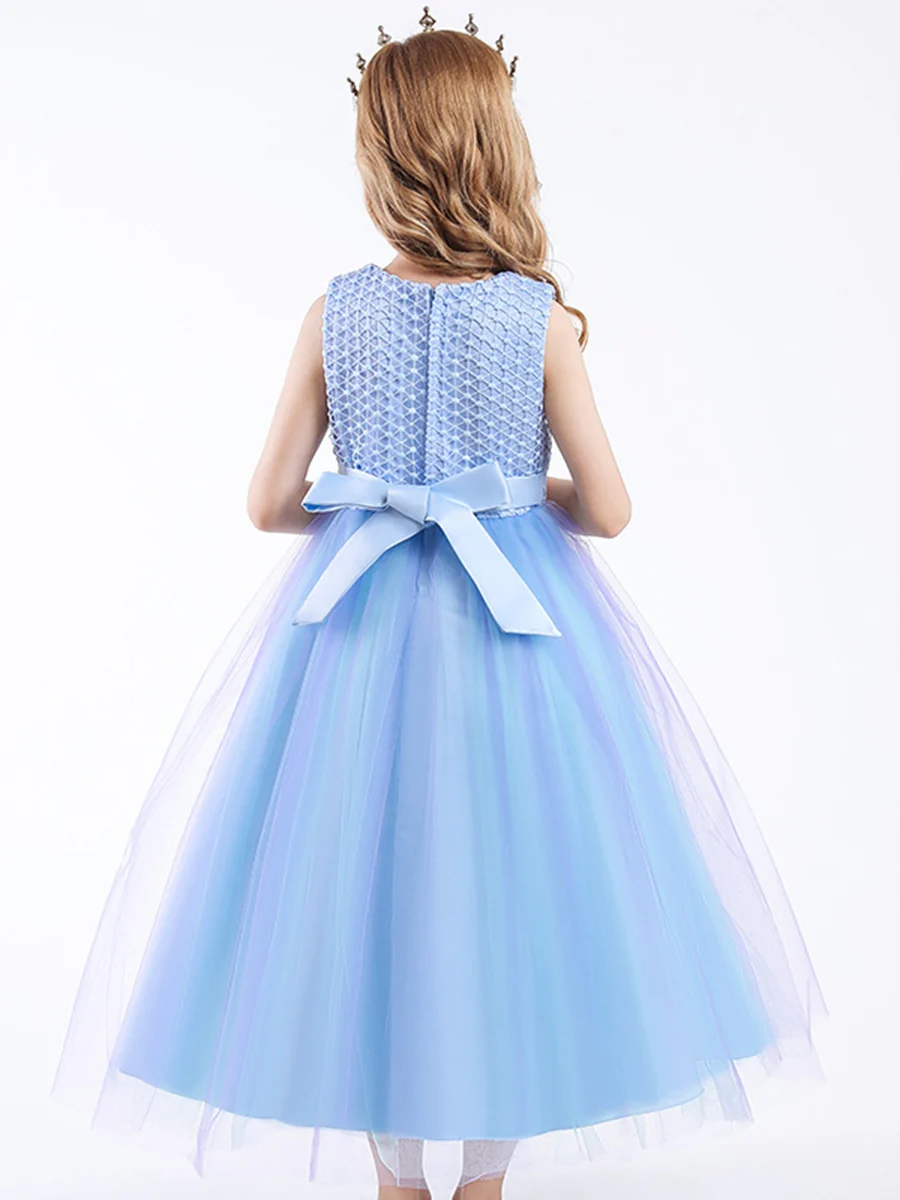 Ball Gown Scoop Neck Sleeveless Gradient Tulle Flower Girl Dress with Appliques & Embroidery - Image 2