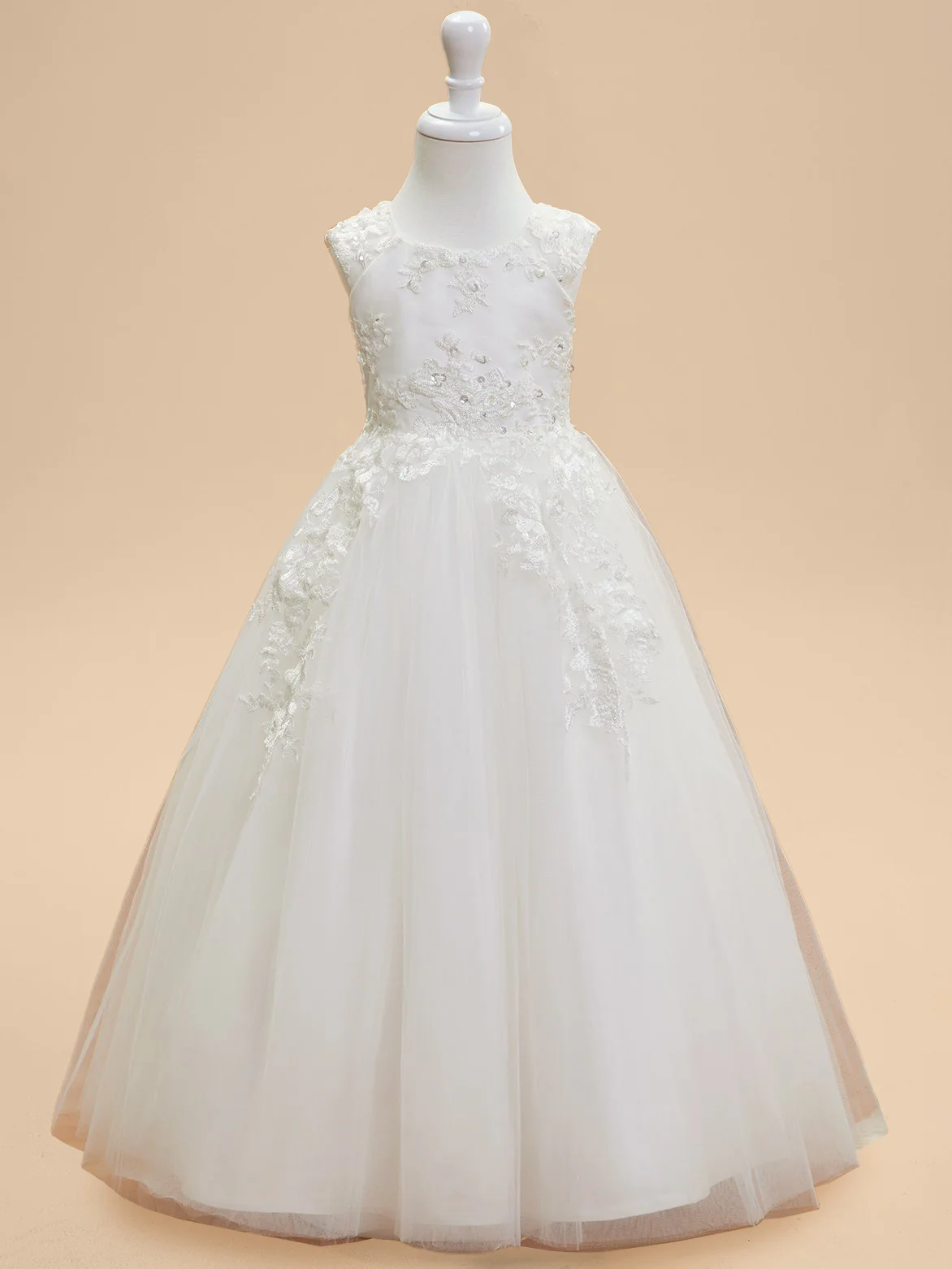 Ball Gown Scoop Neck Sleeveless Knee-Length Flower Girl Dress with Lace Appliques & Bowknot - Image 4