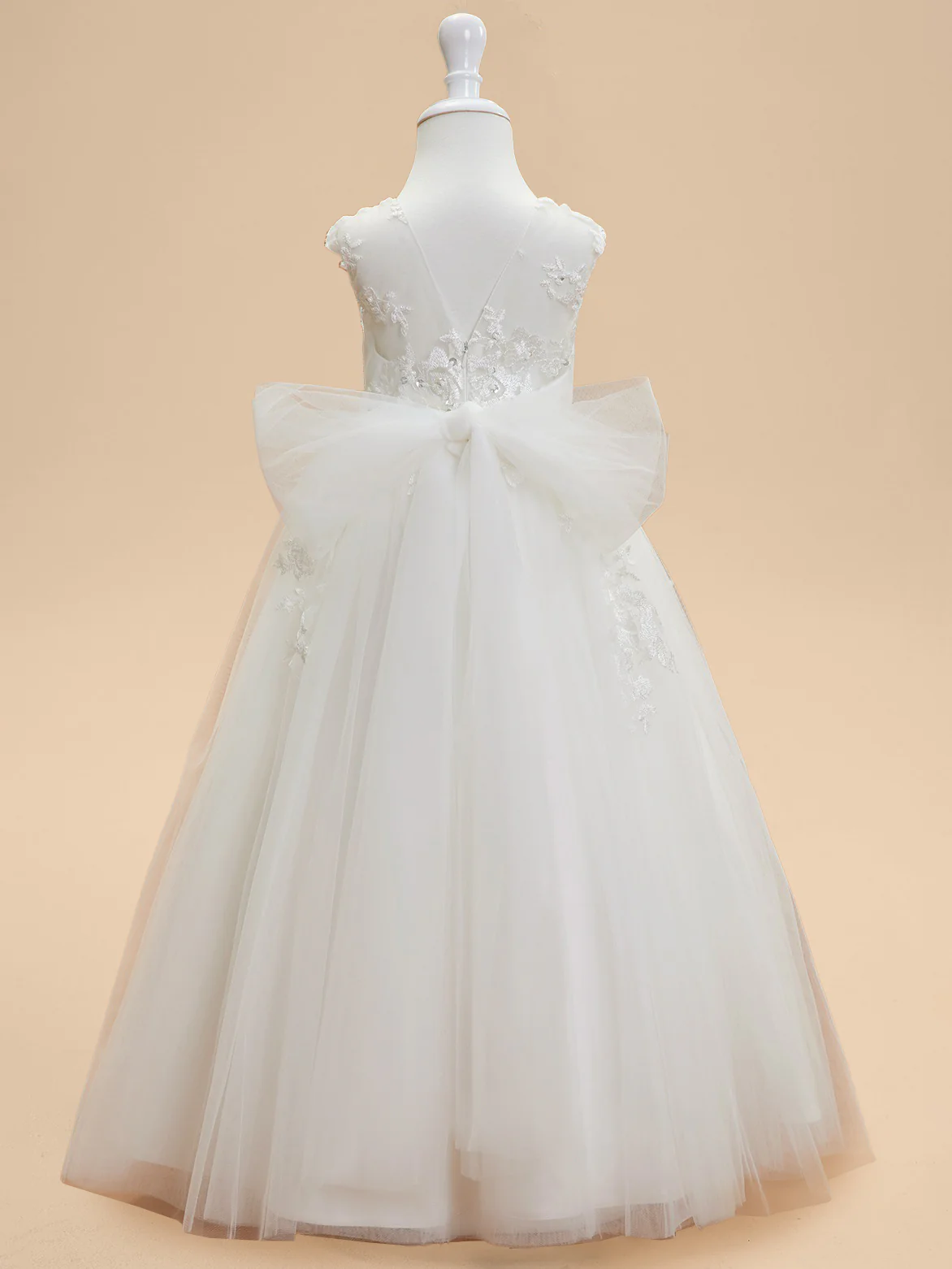 Ball Gown Scoop Neck Sleeveless Knee-Length Flower Girl Dress with Lace Appliques & Bowknot - Image 5