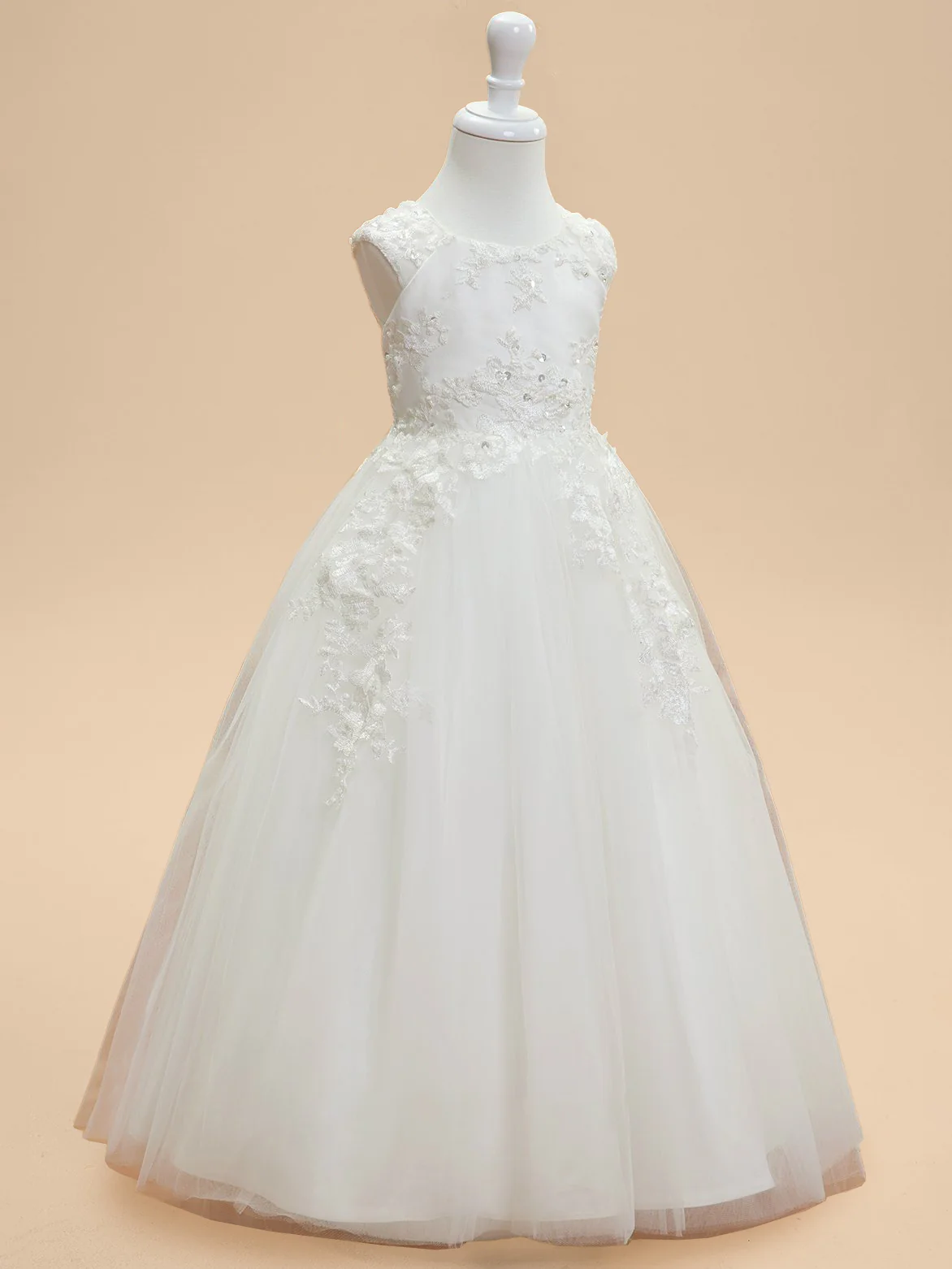 Ball Gown Scoop Neck Sleeveless Knee-Length Flower Girl Dress with Lace Appliques & Bowknot - Image 6