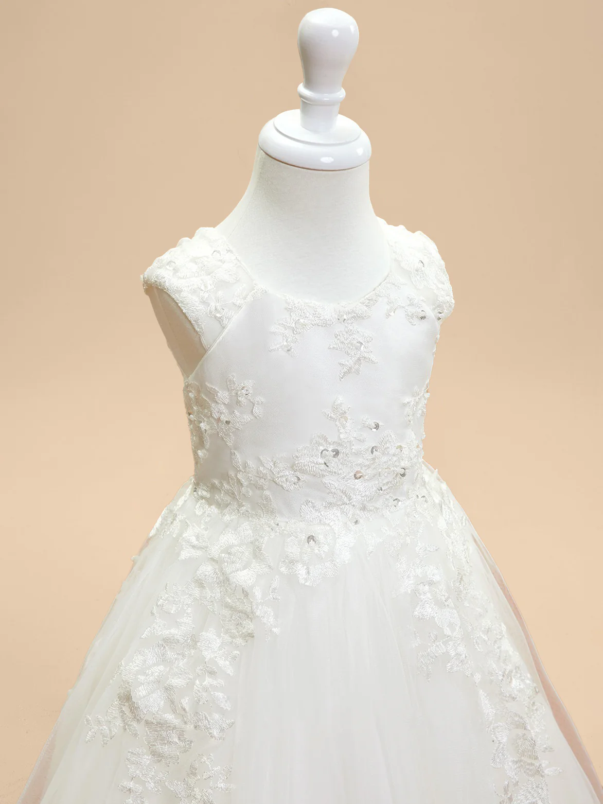 Ball Gown Scoop Neck Sleeveless Knee-Length Flower Girl Dress with Lace Appliques & Bowknot - Image 7