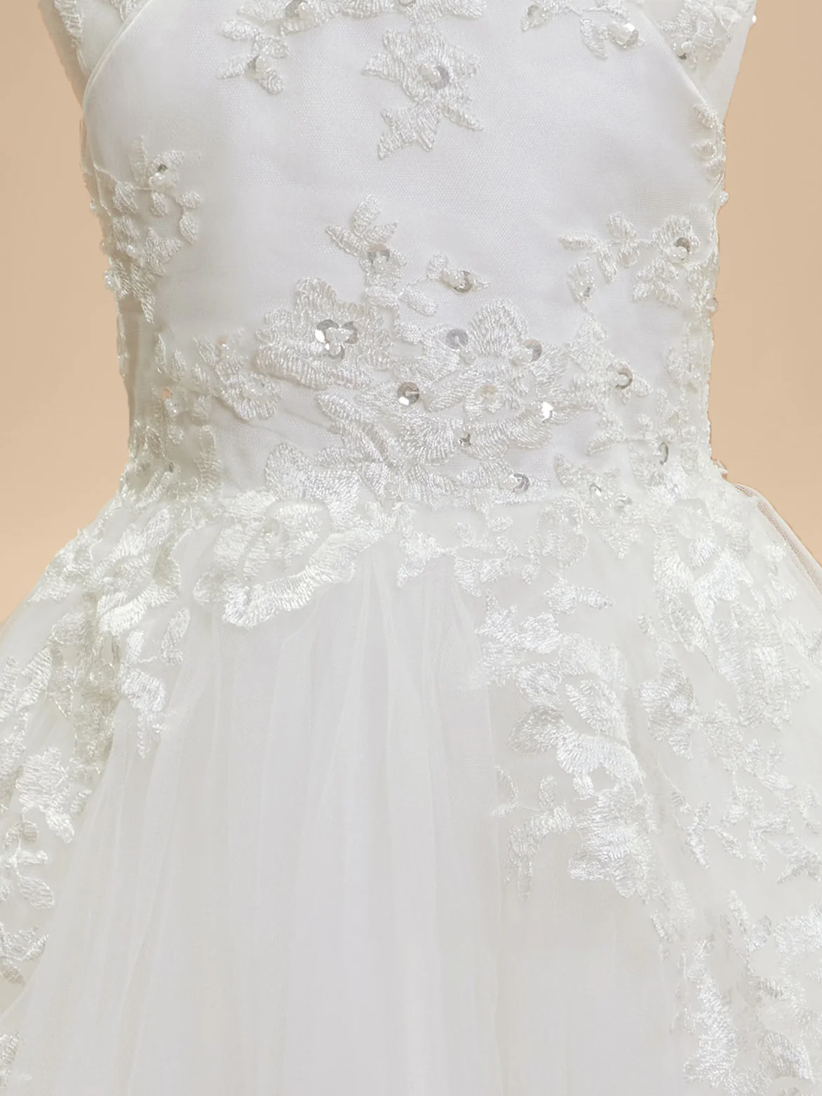 Ball Gown Scoop Neck Sleeveless Knee-Length Flower Girl Dress with Lace Appliques & Bowknot - Image 9