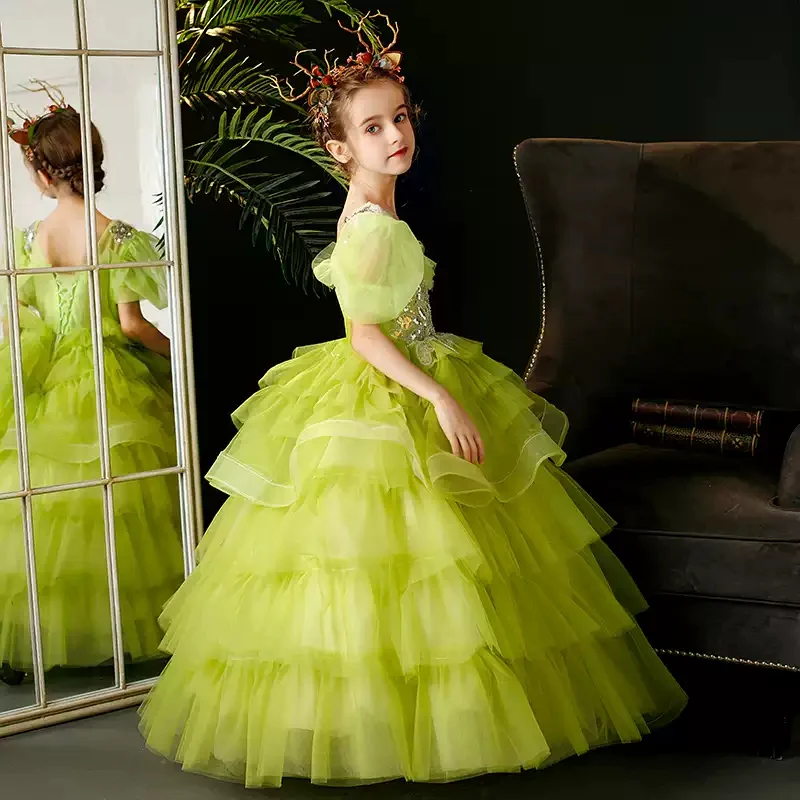 Ball Gown Short Sleeves Multi-Layered Girl Party Dresses with Appliques - Image 3