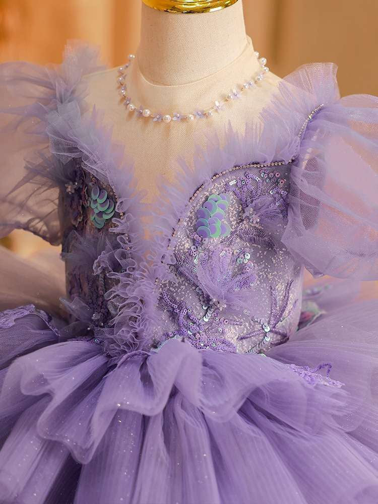 Ball Gown Short Sleeves Multi-Layered Tulle Girl Party Dresses with Appliques - Image 5