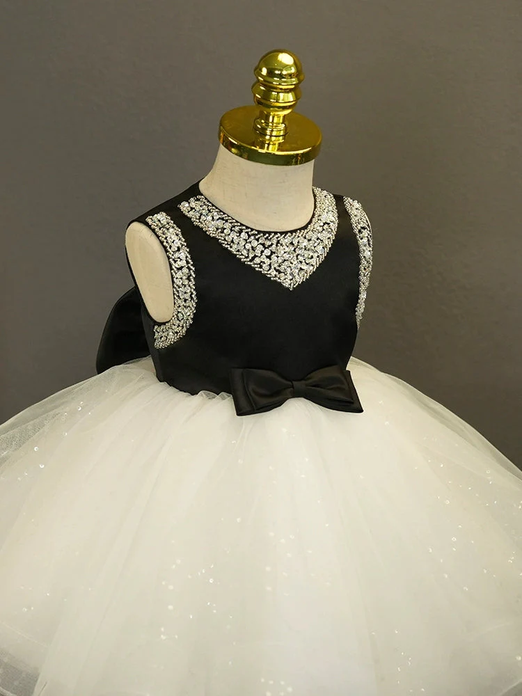 Ball Gown Sleeveless Knee-Length Baby Girl Party Dress with Bow & Rhinestones - Image 4