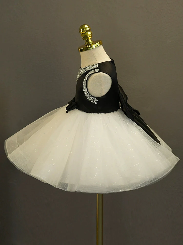 Ball Gown Sleeveless Knee-Length Baby Girl Party Dress with Bow & Rhinestones - Image 5