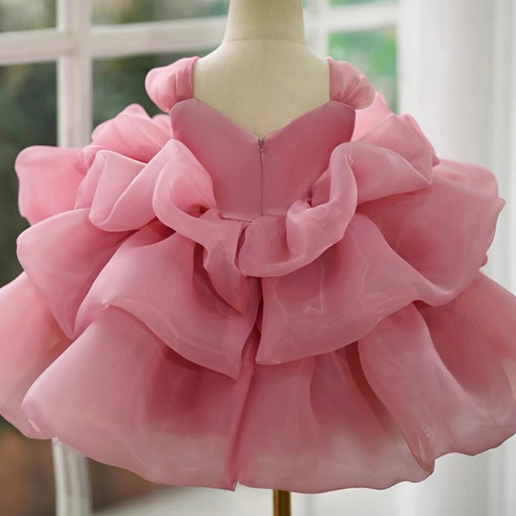 Ball Gown Sleeveless Knee-Length Baby Girl Party Dress with Ruched Flowers - Image 2