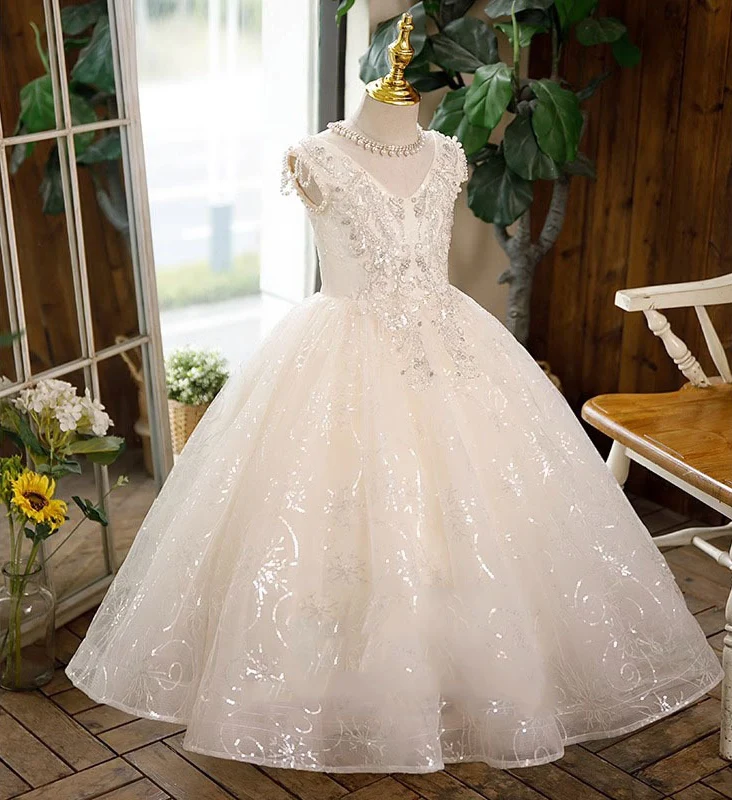Ball Gown Sleeveless Lace Flower Girl Dresses with Rhinestone Appliques - Image 3