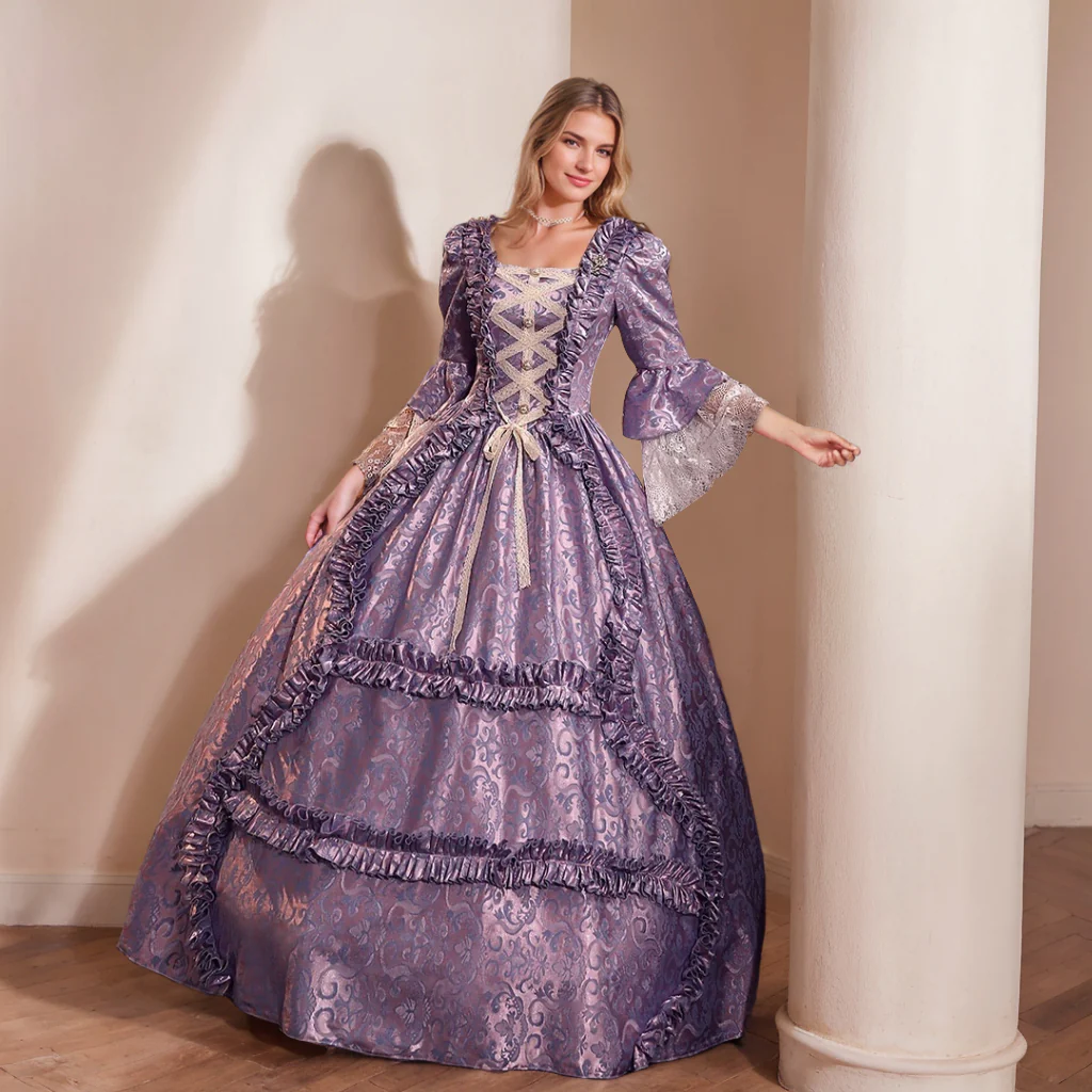 Ball Gown Square Neck 3/4 Length Sleeves Floor-Length Evening Party Gothic Victorian Vintage Inspired Costume Medieval Princess Prom Dress