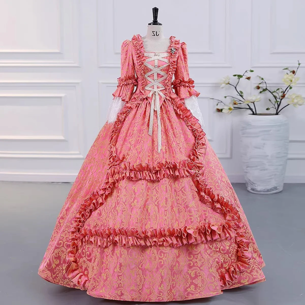 Ball Gown Square Neck 3/4 Length Sleeves Floor-Length Evening Party Gothic Victorian Vintage Inspired Costume Medieval Princess Prom Dress - Image 10