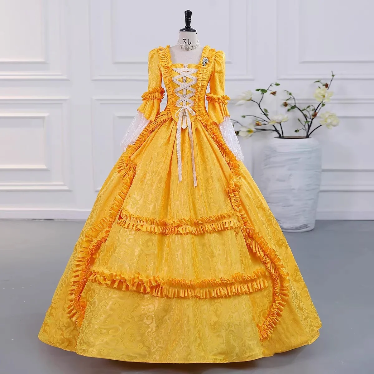 Ball Gown Square Neck 3/4 Length Sleeves Floor-Length Evening Party Gothic Victorian Vintage Inspired Costume Medieval Princess Prom Dress - Image 12