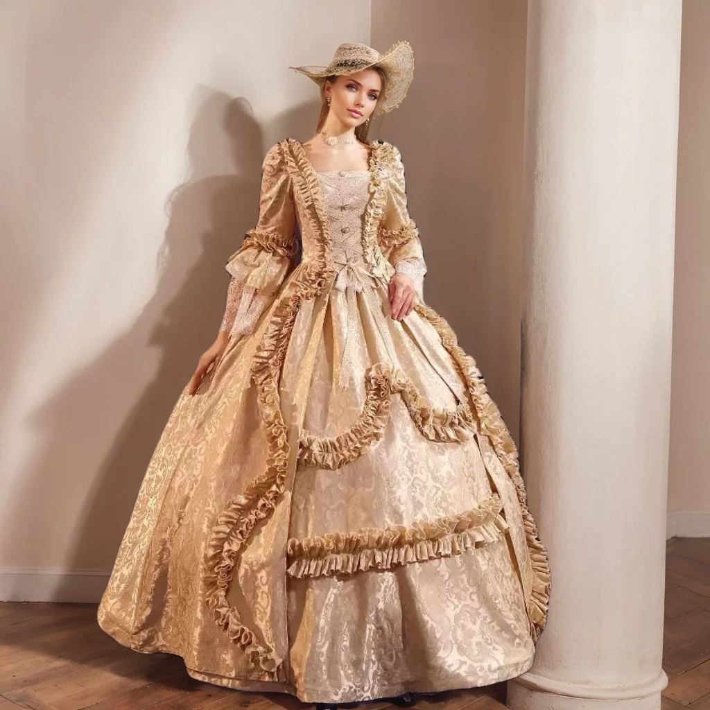 Ball Gown Square Neck 3/4 Length Sleeves Floor-Length Evening Party Gothic Victorian Vintage Inspired Costume Medieval Princess Prom Dress - Image 3