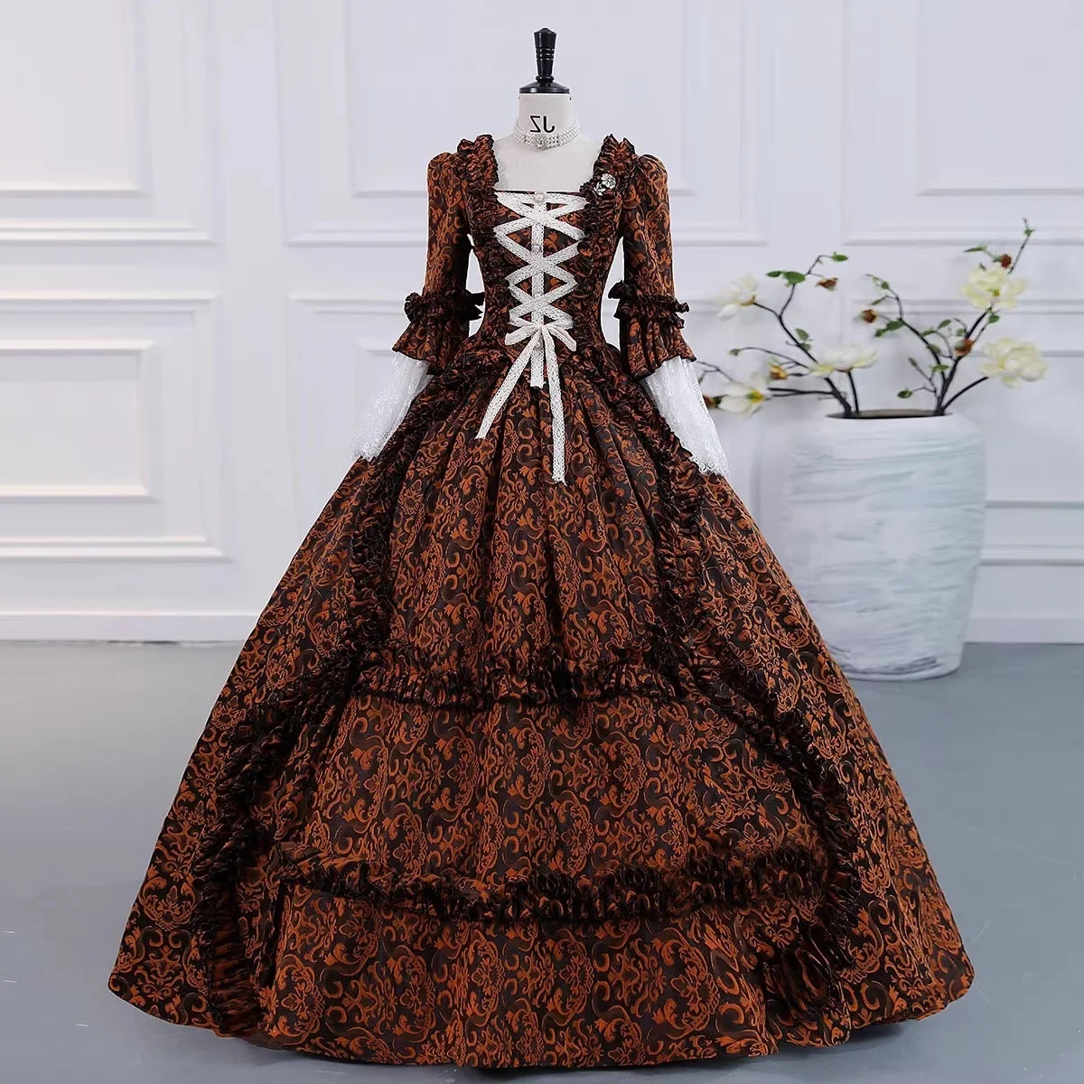 Ball Gown Square Neck 3/4 Length Sleeves Floor-Length Evening Party Gothic Victorian Vintage Inspired Costume Medieval Princess Prom Dress - Image 4