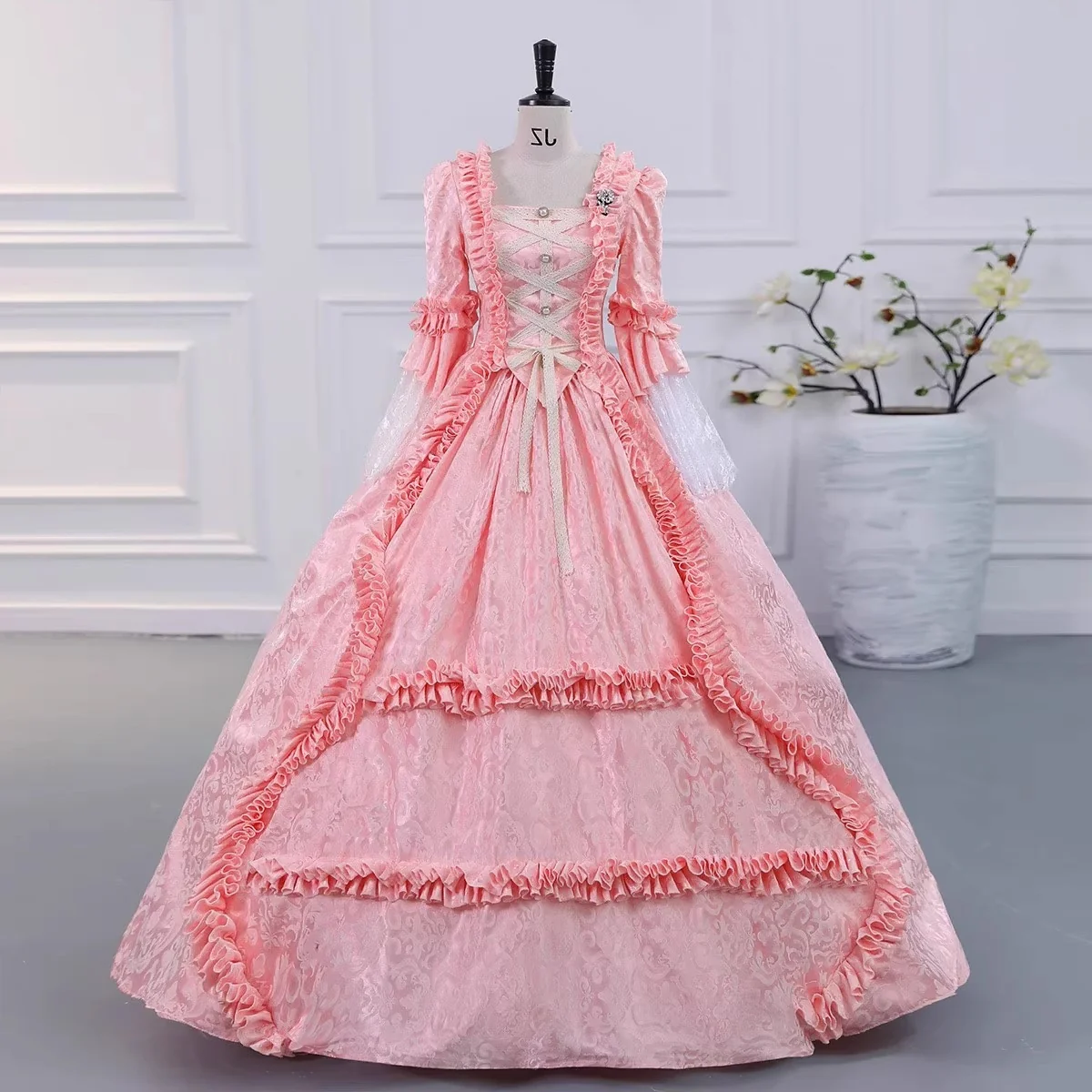 Ball Gown Square Neck 3/4 Length Sleeves Floor-Length Evening Party Gothic Victorian Vintage Inspired Costume Medieval Princess Prom Dress - Image 6