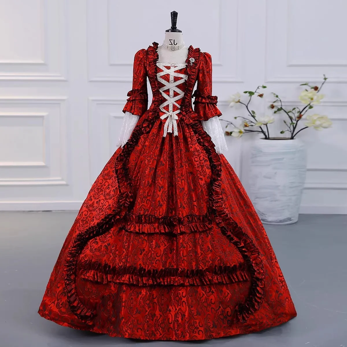 Ball Gown Square Neck 3/4 Length Sleeves Floor-Length Evening Party Gothic Victorian Vintage Inspired Costume Medieval Princess Prom Dress - Image 8