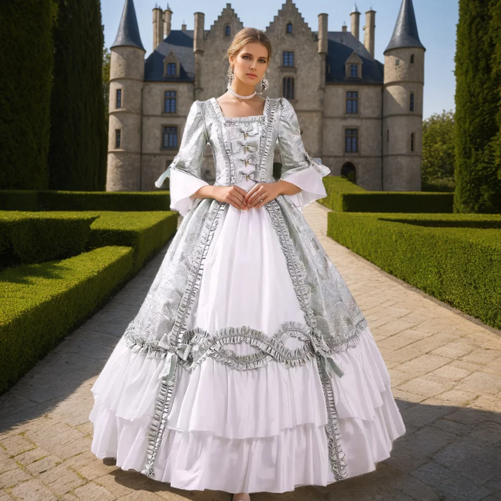 Ball Gown Square Neck 3/4 Length Sleeves Floor-Length Rococo Victorian Party Costume Masquerade Cosplay Prom Dress
