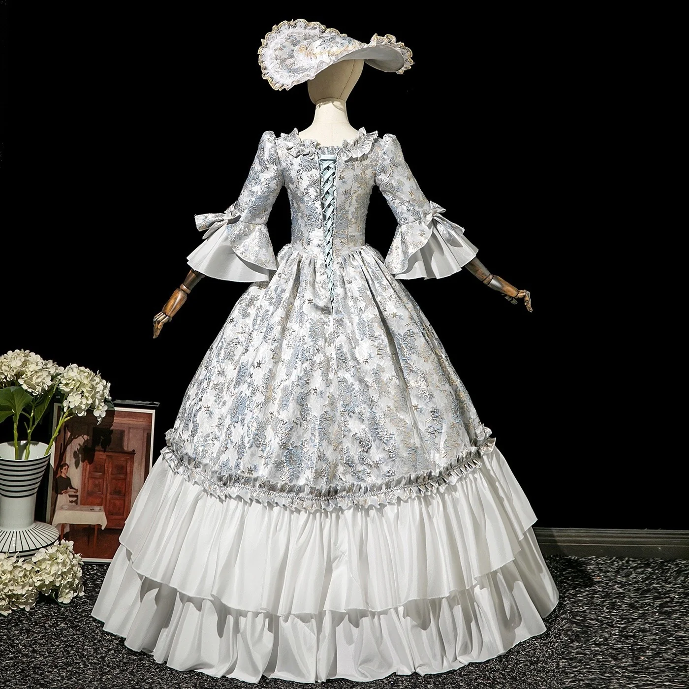Ball Gown Square Neck 3/4 Length Sleeves Floor-Length Rococo Victorian Party Costume Masquerade Cosplay Prom Dress - Image 7