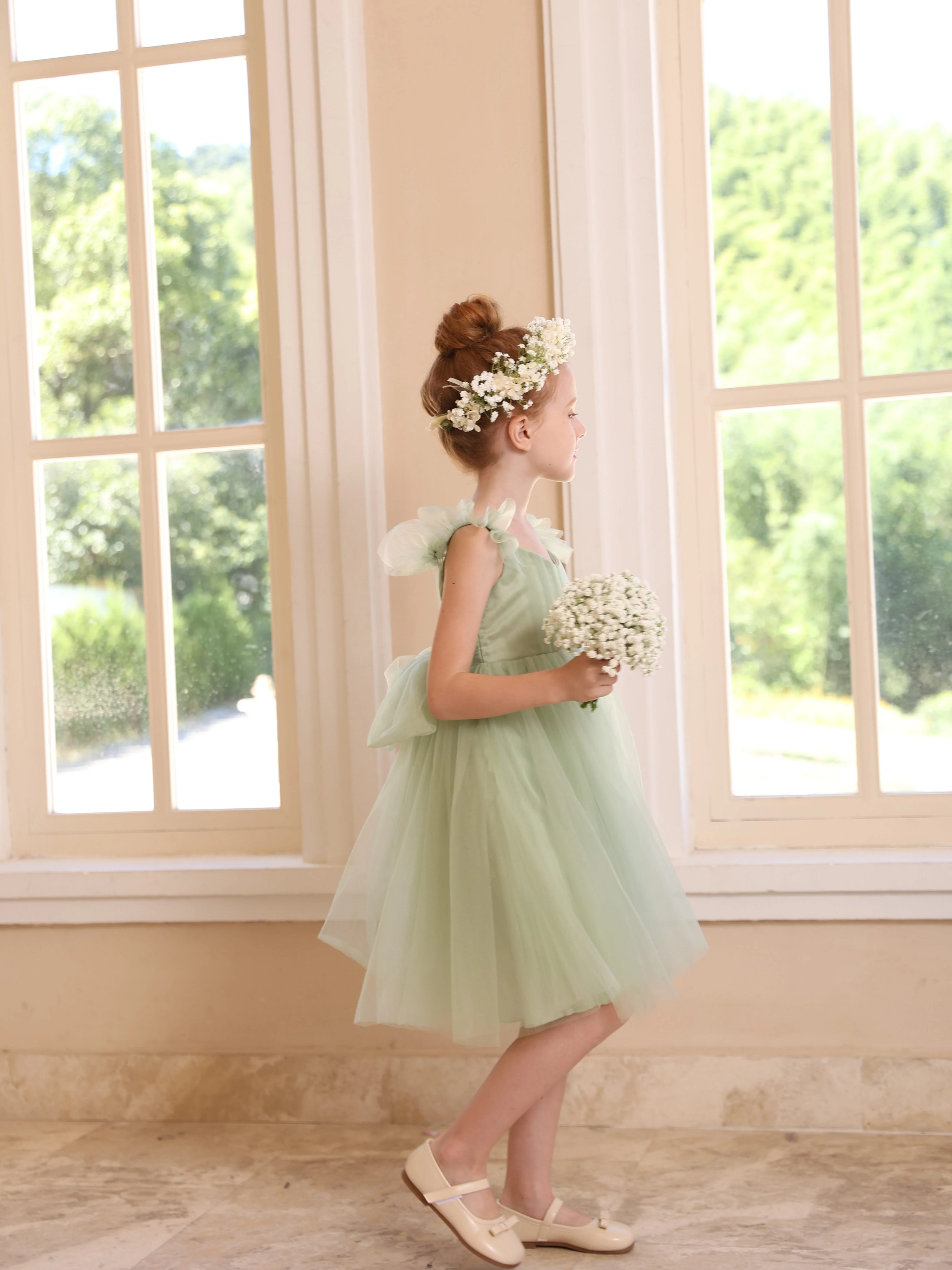 Ball-Gown Square Neck Sleeveless Knee-Length Flower Girl Dresses With Pure Color - Image 4