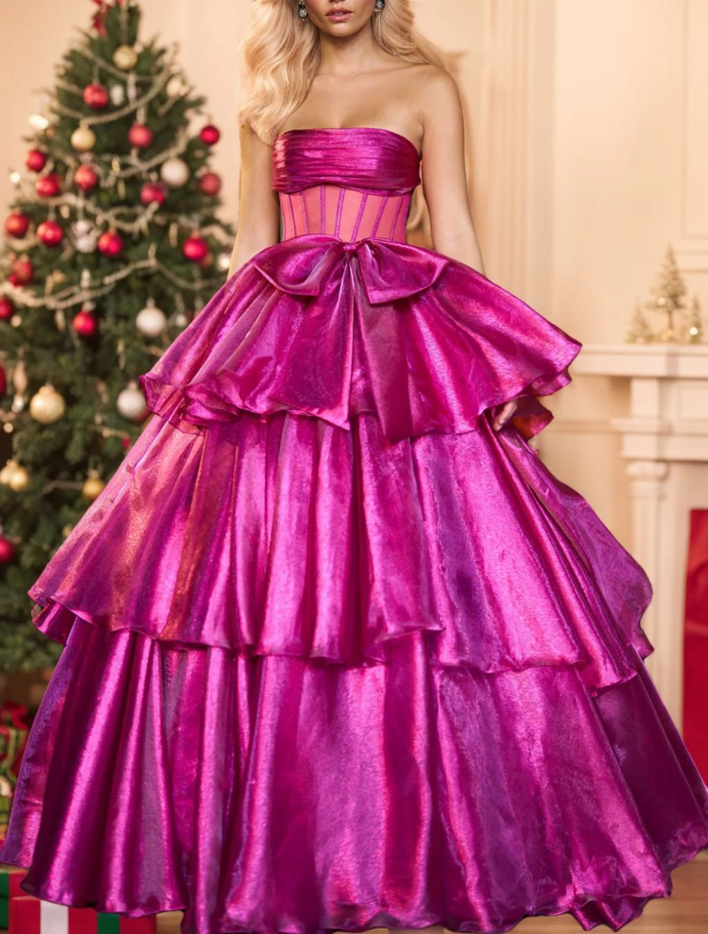 Ball Gown Strapless Floor-Length Evening Dresses with Ruffles - Image 3