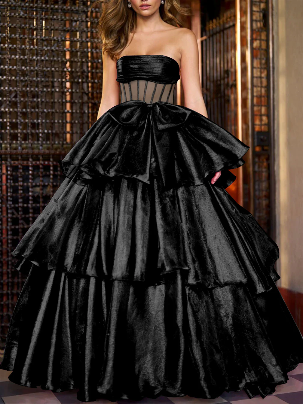 Ball Gown Strapless Floor-Length Evening Dresses with Ruffles - Image 4
