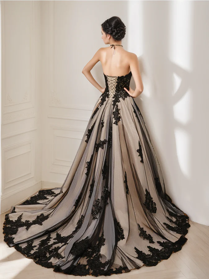 Ball Gown Strapless Sleeveless Black Wedding Dress with Beading & Appliques - Image 2