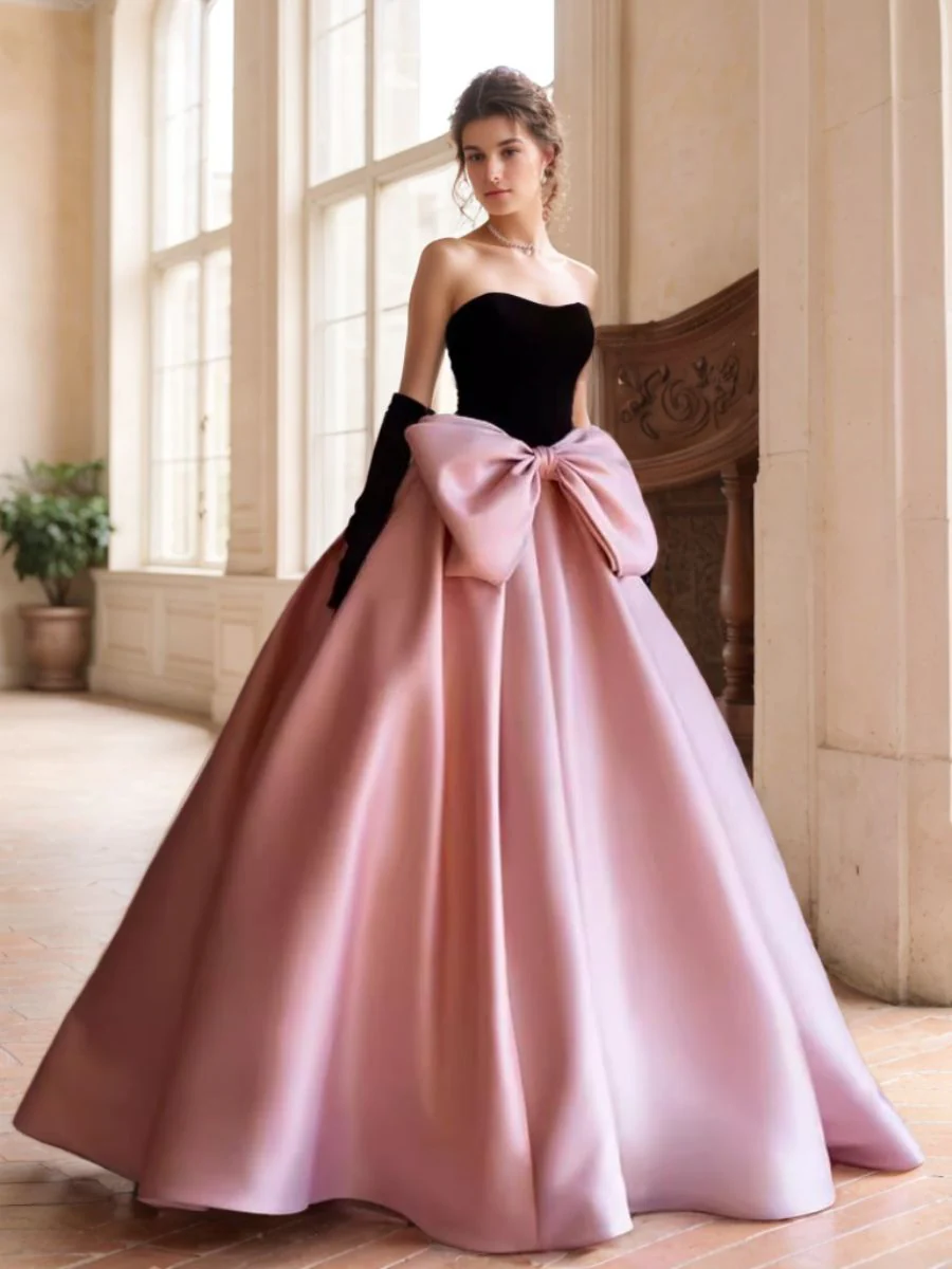 Ball Gown Strapless Sleeveless Floor Length Evening Dresses With Bow(s) - Image 5