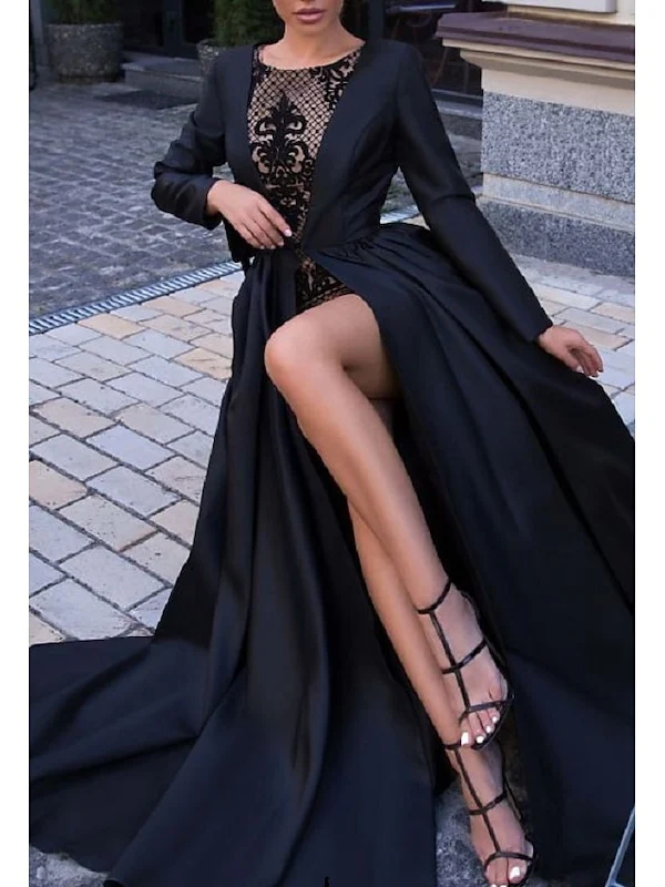 Ball Gown Sweep/Brush Train Long Sleeve Evening Dresses with Slit - Image 3