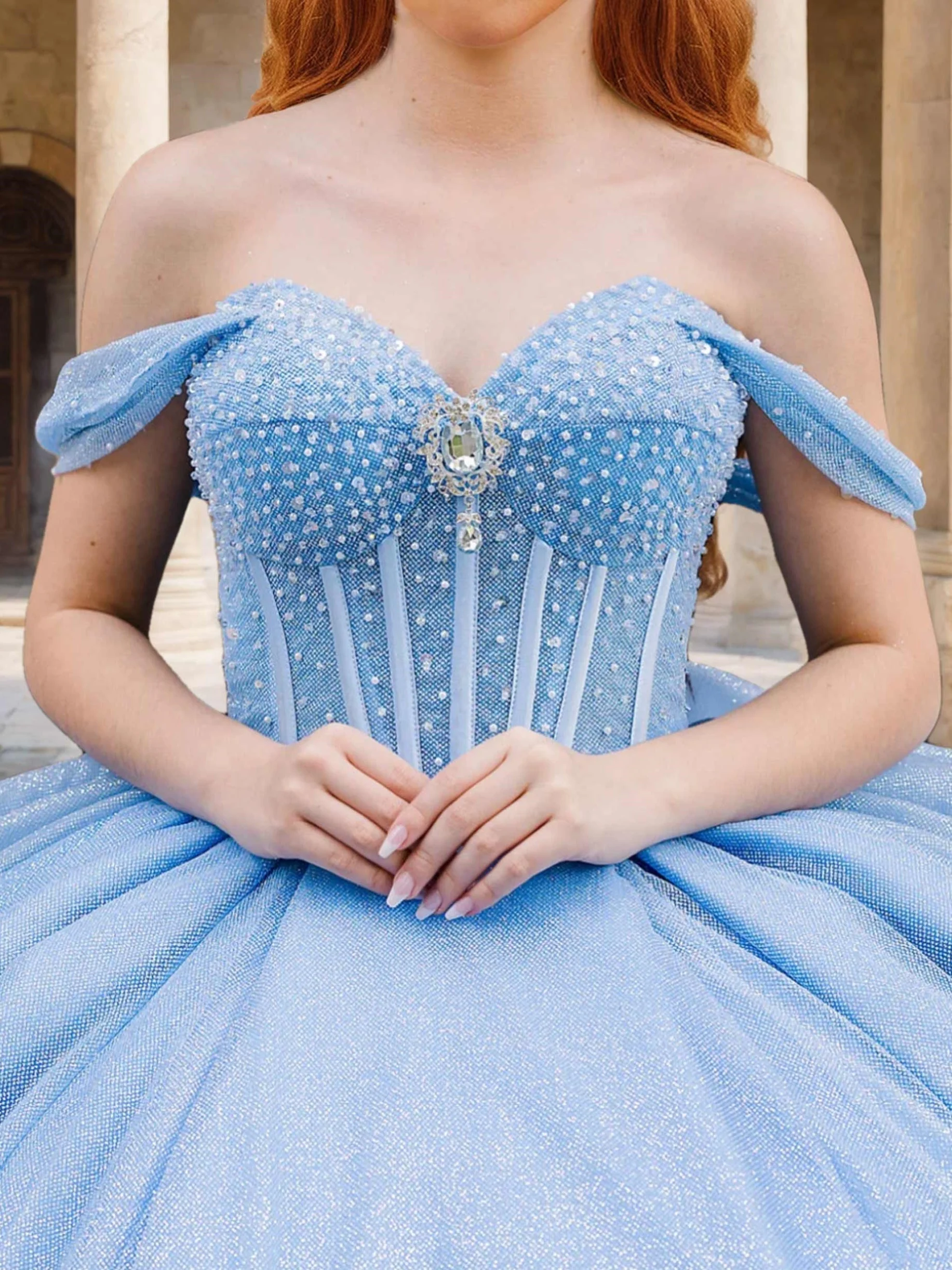 Ball Gown Sweetheart Sleeveless Floor-length Long Prom Dresses with Crystal Beadings and Sequins