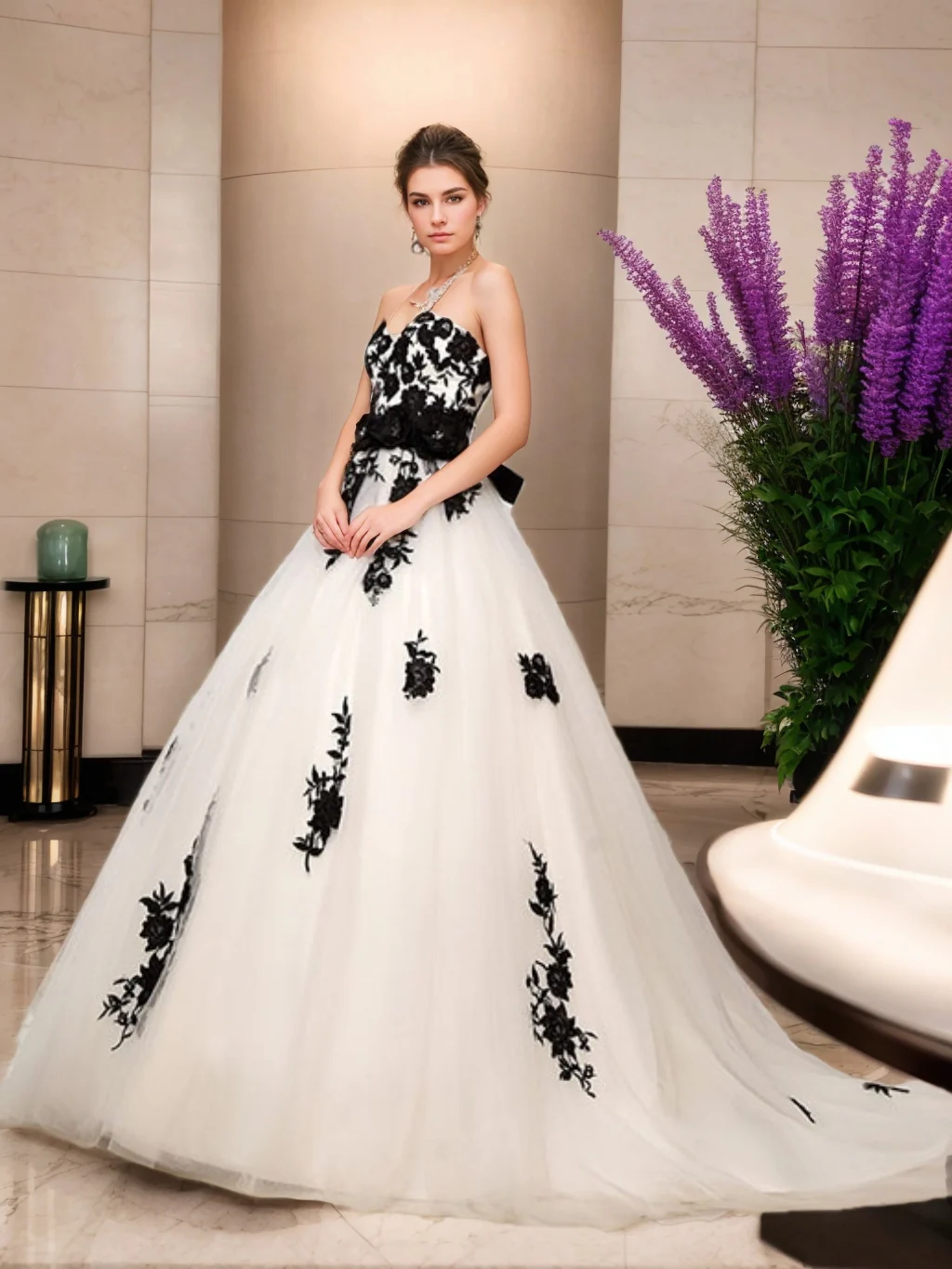 Ball Gown Sweetheart Sleeveless Sweep Train Wedding Dresses with Lace Appliques & Bow - Image 3