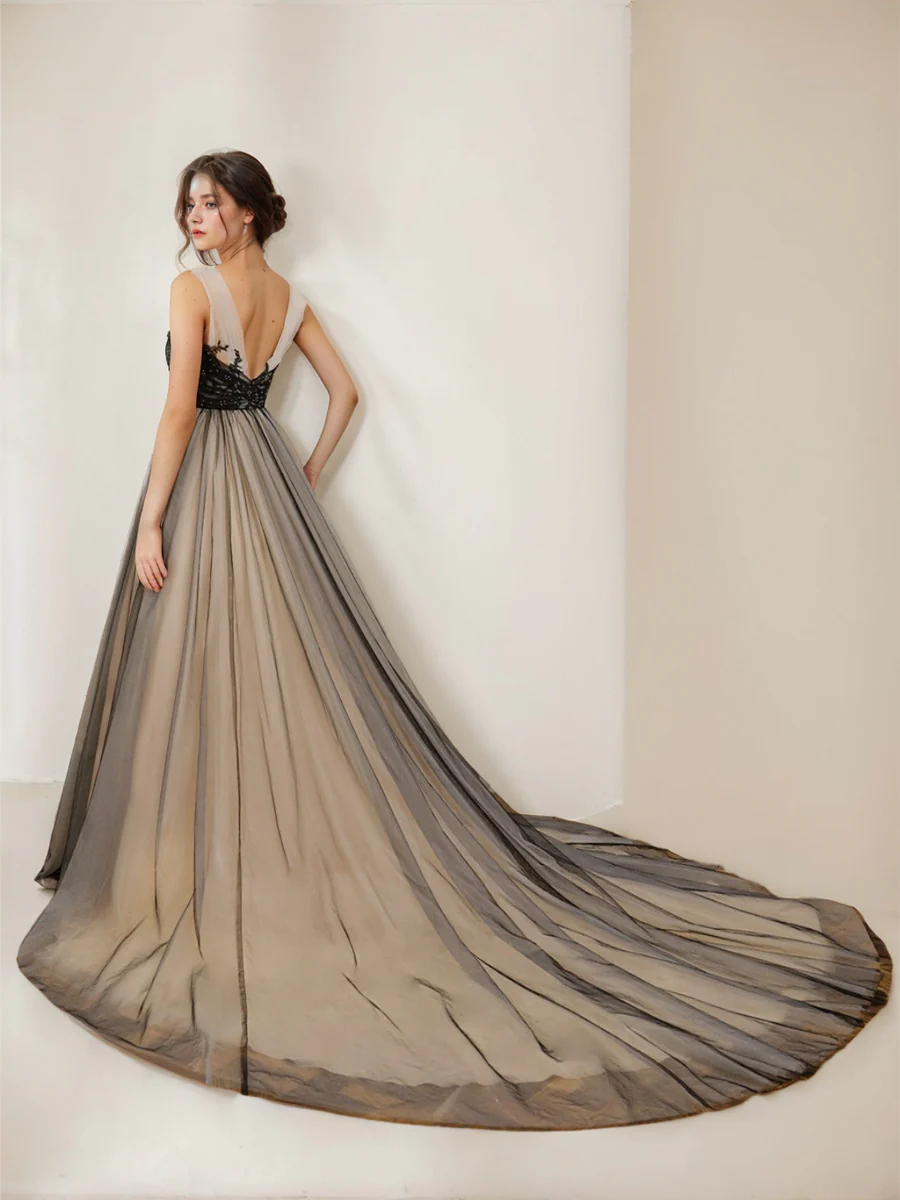 Ball Gown Tulle V-Neck Sleeveless Wedding Dresses with Appliques & Beading - Image 2