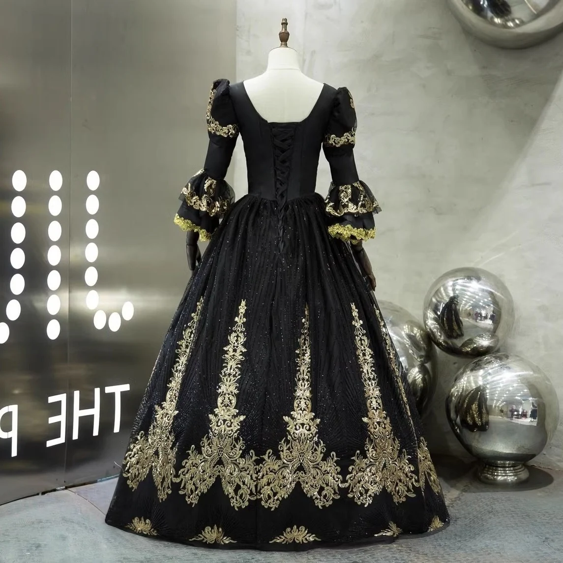 Ball Gown V-Neck 3/4 Length Sleeves Floor-Length Victorian Party Cosplay Costume Masquerade Rococo Prom Dress - Image 2