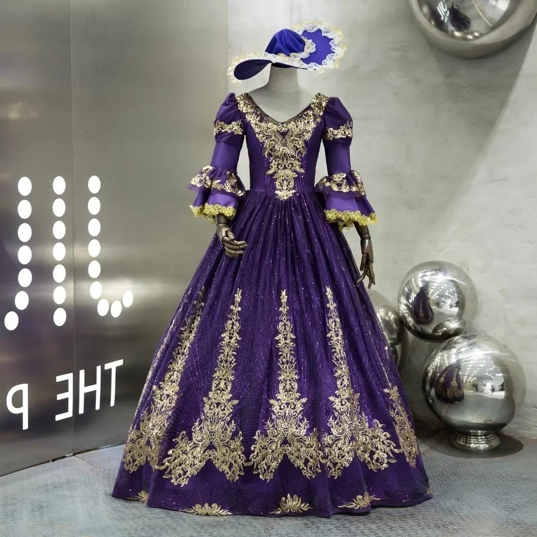 Ball Gown V-Neck 3/4 Length Sleeves Floor-Length Victorian Party Cosplay Costume Masquerade Rococo Prom Dress - Image 4