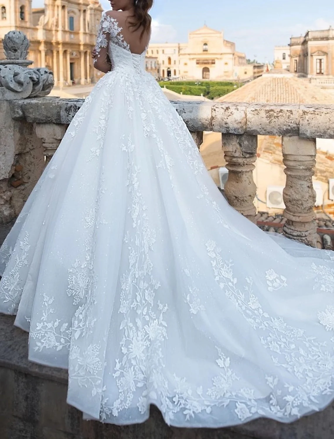 Ball Gown V-Neck Floor-length Lace Wedding Dress - Image 3