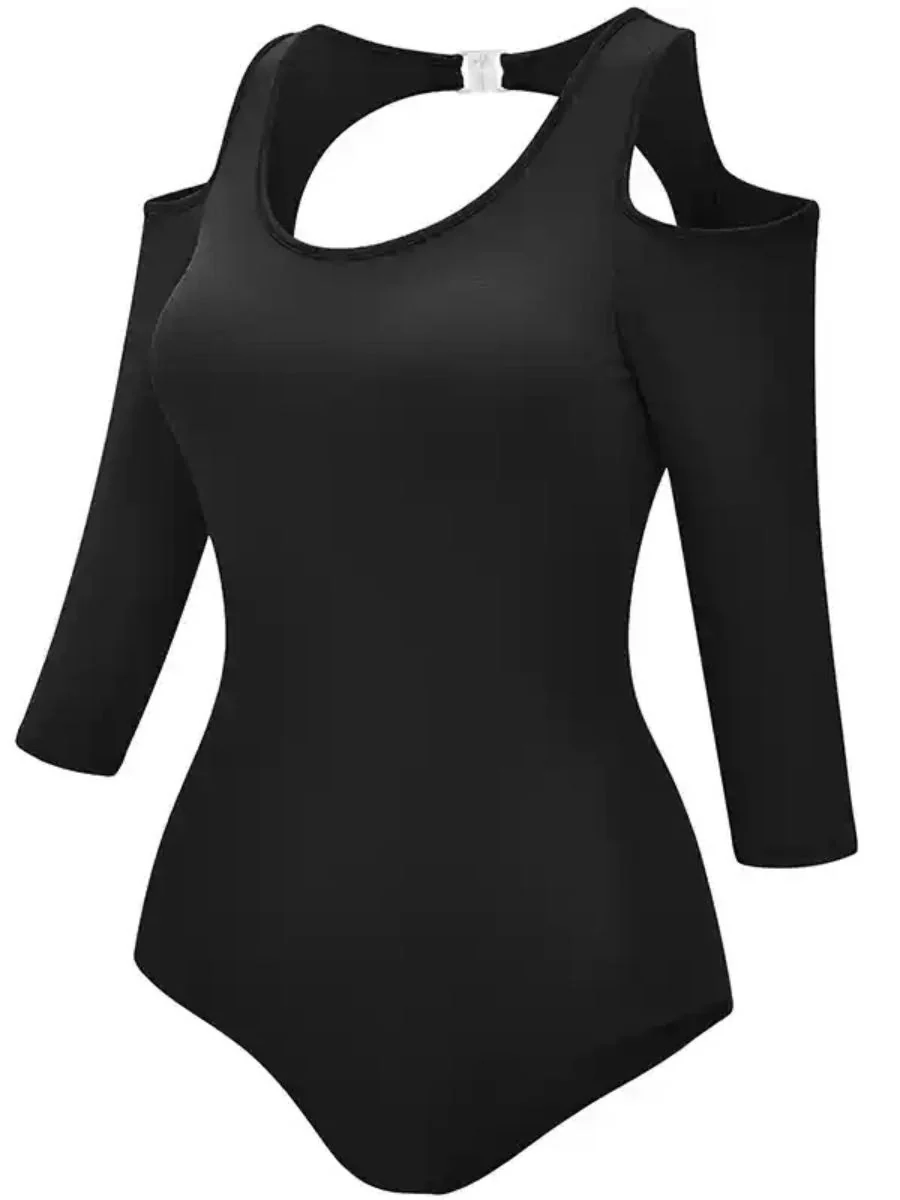 Ballet Dance Basic 3/4 Sleeves V-Neck Training Onesie with Open Back - Image 10