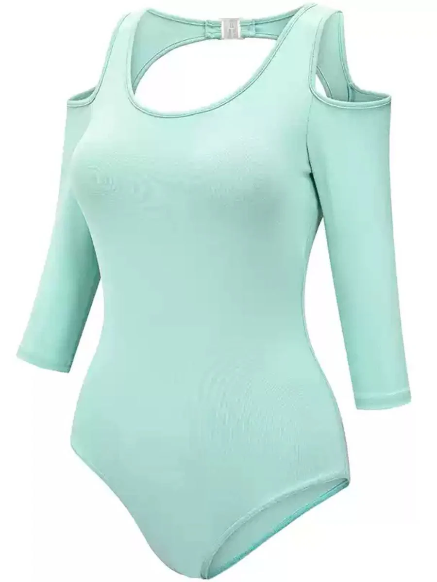 Ballet Dance Basic 3/4 Sleeves V-Neck Training Onesie with Open Back - Image 11