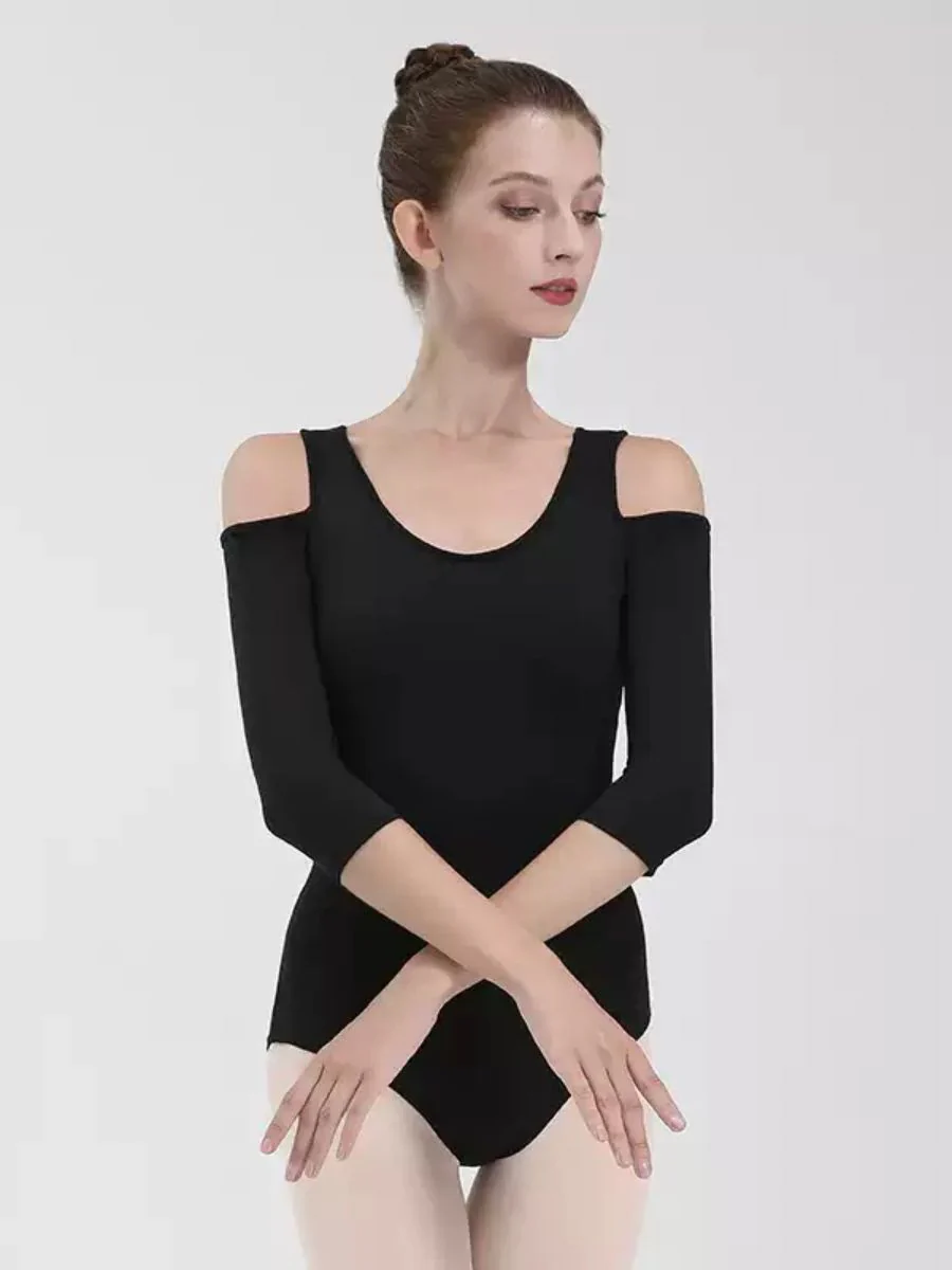 Ballet Dance Basic 3/4 Sleeves V-Neck Training Onesie with Open Back - Image 3