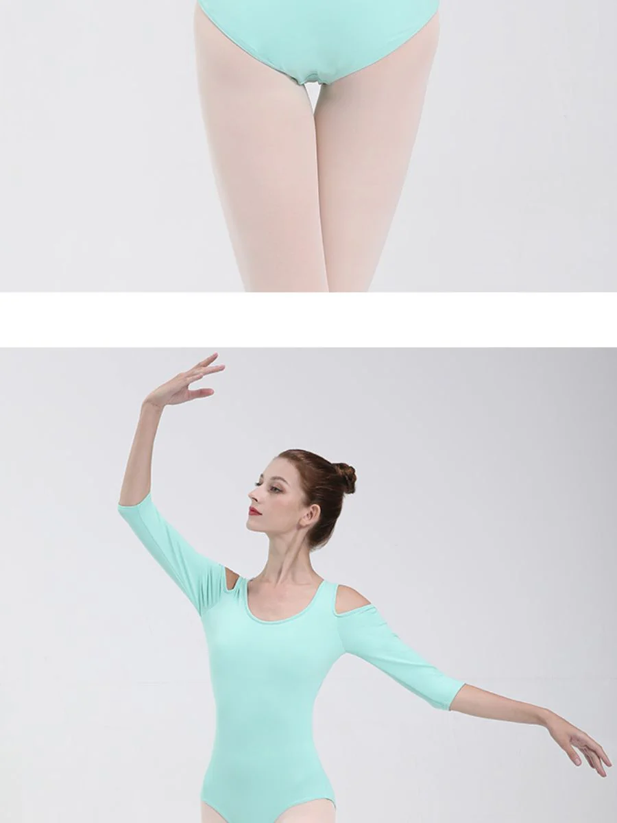 Ballet Dance Basic 3/4 Sleeves V-Neck Training Onesie with Open Back - Image 9
