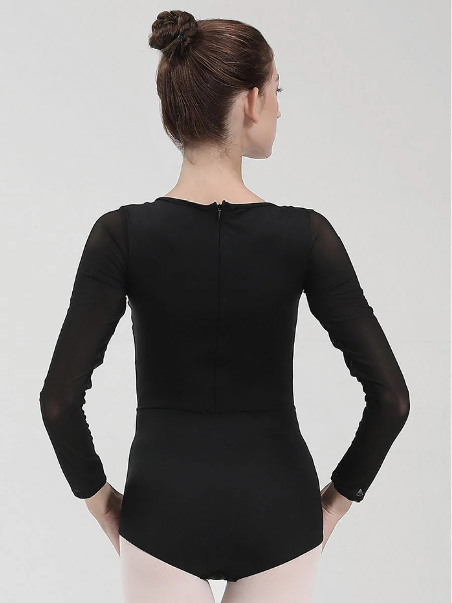 Ballet Round Neck Long Sleeves Black Dance Basic Training Leotard / Onesie - Image 2