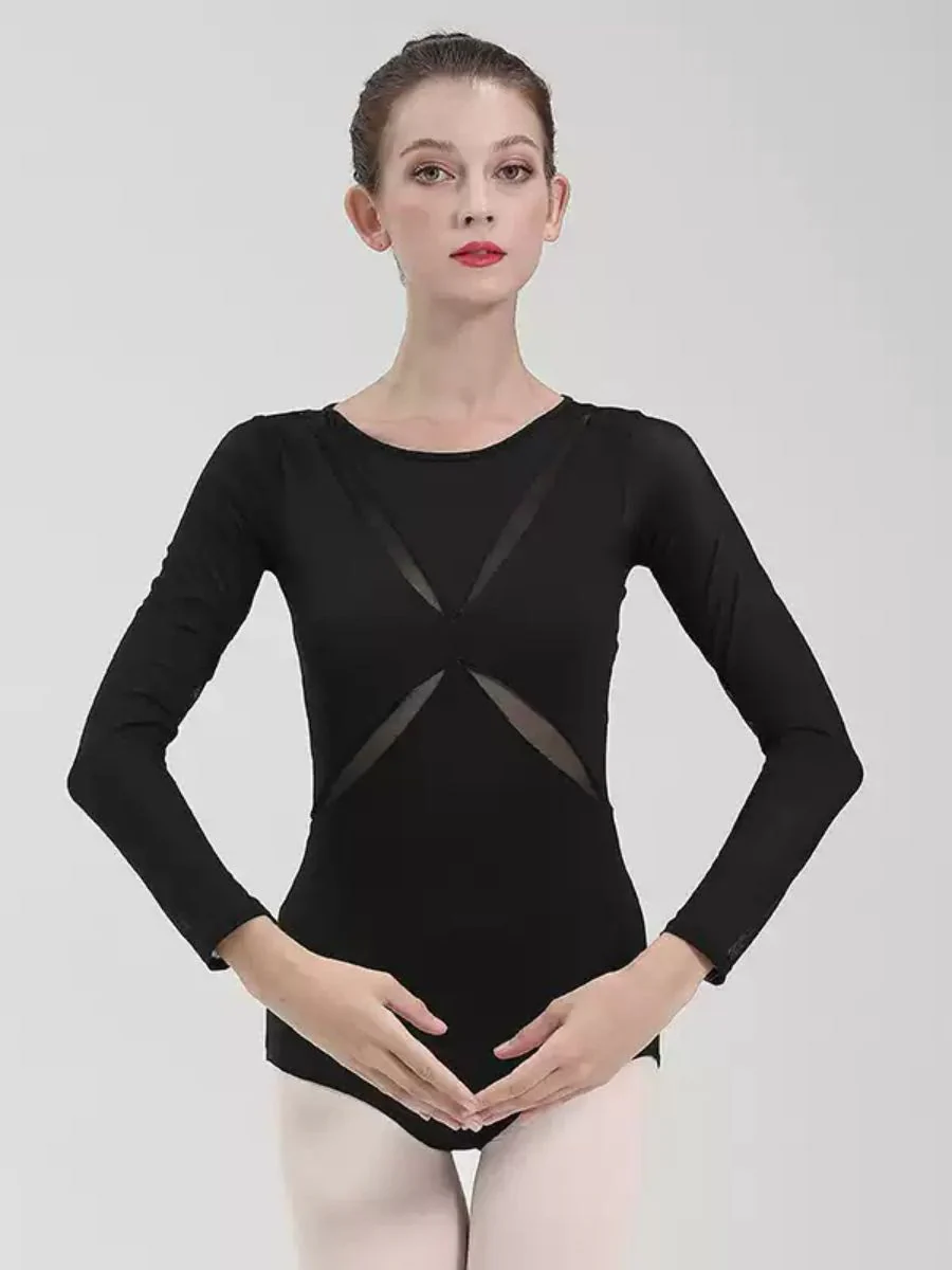 Ballet Round Neck Long Sleeves Black Dance Basic Training Leotard / Onesie - Image 5