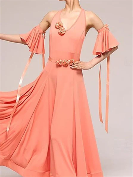 Ballroom Dance Dress Pure Color Splicing Women's Sleeveless Crystal Cotton - Image 9
