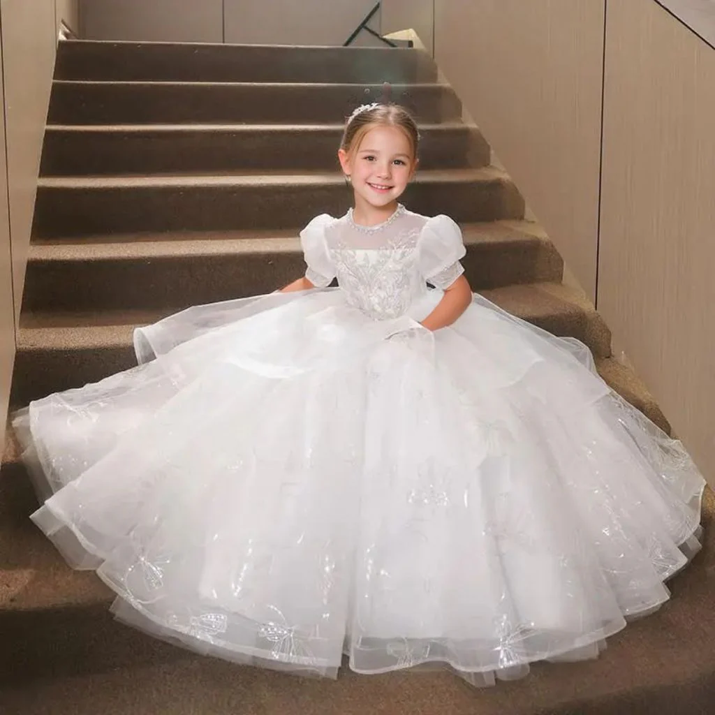 Beading Round Neck A-Line/Princess Flower Girl Dress with Rhinestone Appliques - Image 4